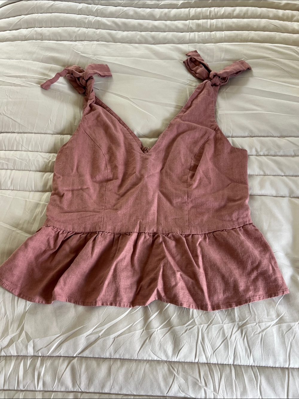 Tie-Shoulder Peplum Tank Top in Dusty Rose